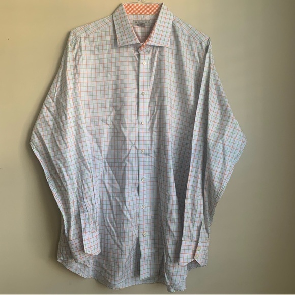Thomas Dean Other - Jack Stone by Thomas Dean orange/white Men's Checkered dress Shirt size 2XL